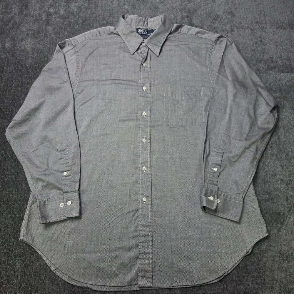 Vtg Polo Ralph Lauren Andrew Button Up Dress Shirt Mens 17.5 Gray Long Sleeve